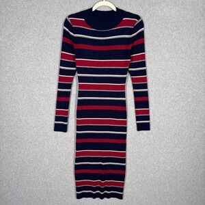 Say What Ribbed Knit Bodycon Midi Dress‎ XL Navy Red Striped Sweater Y2K Preppy